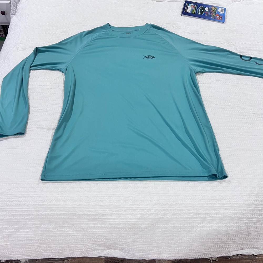 AFTCO Long Sleeve Performance T-Shirt X-Large Teal Fishing Shirt UPF Sun Protec